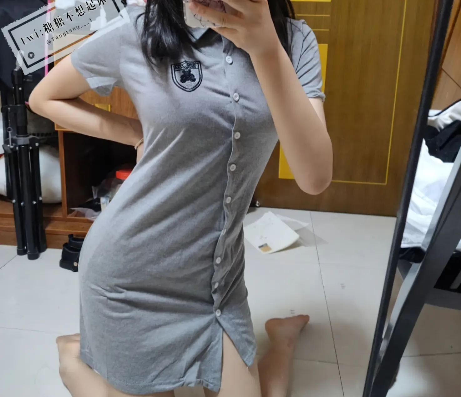 糖糖不想起床 灰色连衣裙