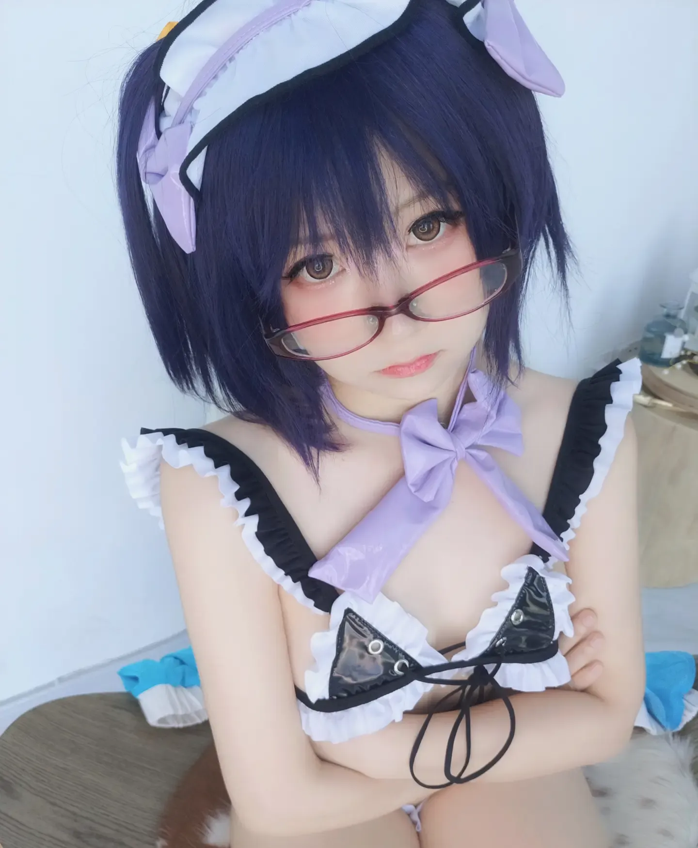 软妹摇摇乐 紫色女仆比基尼