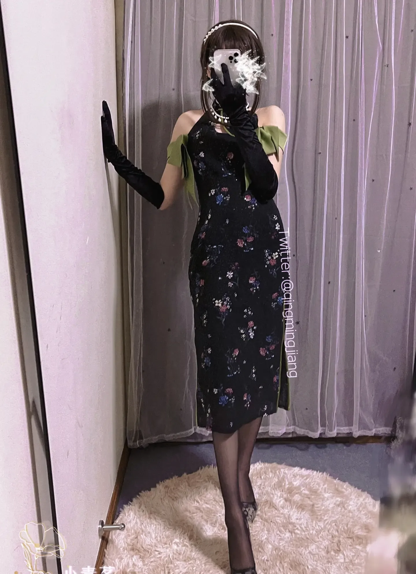 小青茗 黑丝旗袍